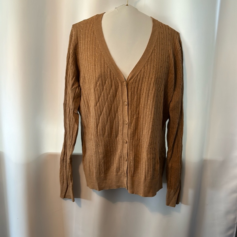 Tommy Hilfiger Pima Cotton Cable Knit V- Neck Cardigan Sweater